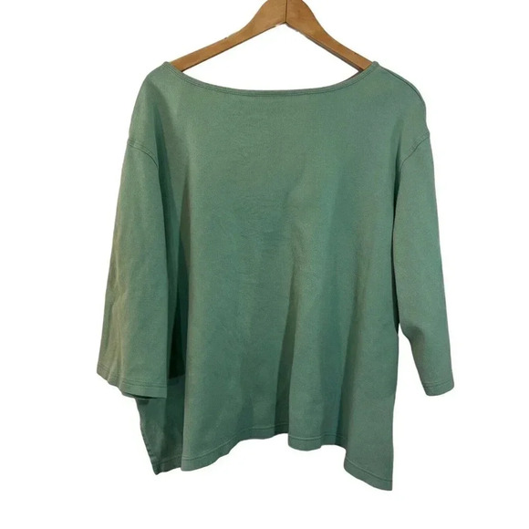 Classic Elements Mint Green Blouse Plus Size 24/26W Flower Embroidered Cotton - Picture 3 of 8